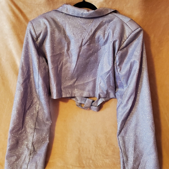 Prettylittlething lilac glitter cross over tie back blazer - Picture 7 of 8
